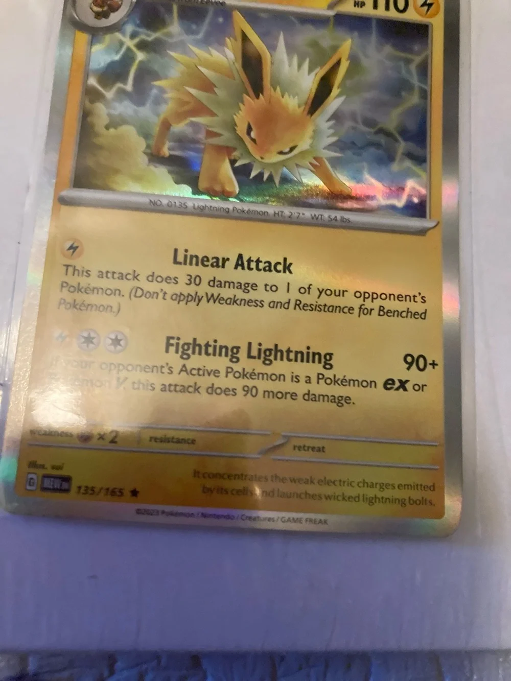 Pokemon Jolteon Holographic Yellow Lightning Trading Card